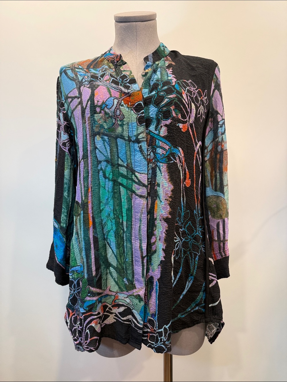 Citron Santa Monica Silk Blend Abstract Floral Tunic Blouse – Size M